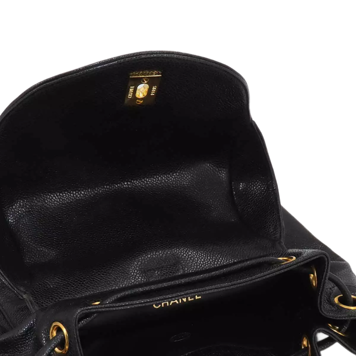 CHANEL Triple Coco Chain Backpack Caviar Skin Leather Black Purse
