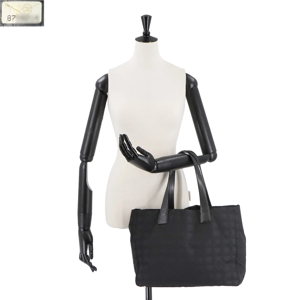CHANEL New Travel Line Tote MM Bag Nylon Jacquard Leather Black A15991