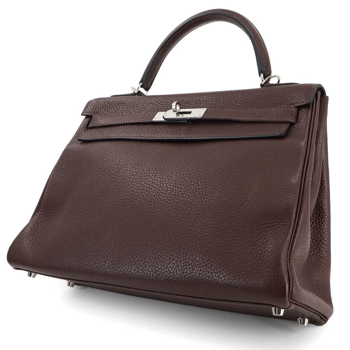 HERMES Kelly 32 Hand Shoulder Bag Taurillon Clemence Cacao Purse