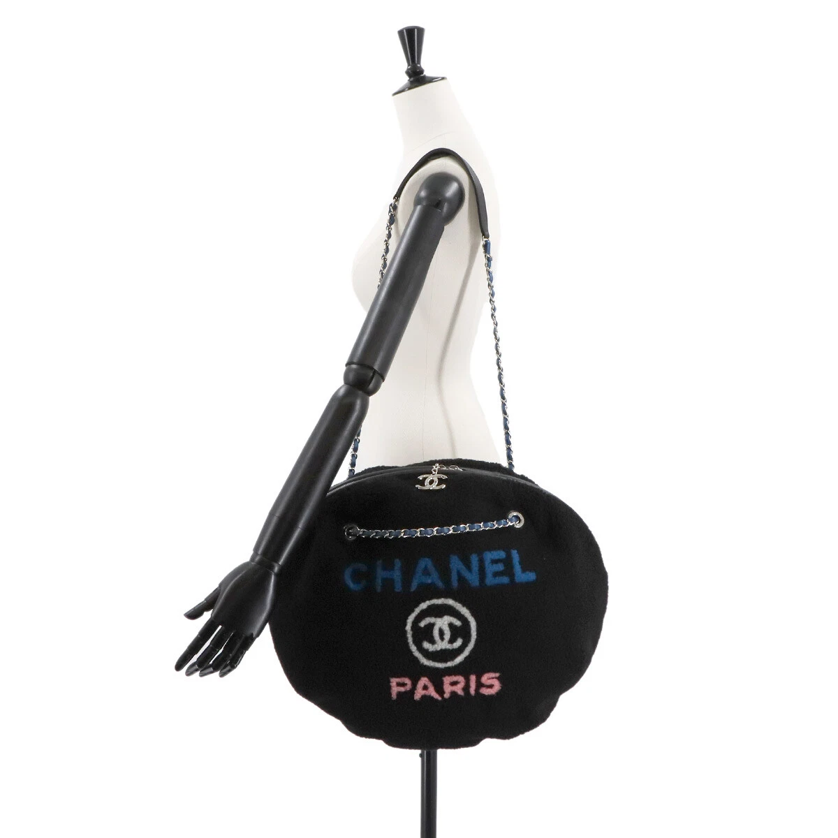 CHANEL Deauville Round Chain Shoulder Bag Shearling Black A57972