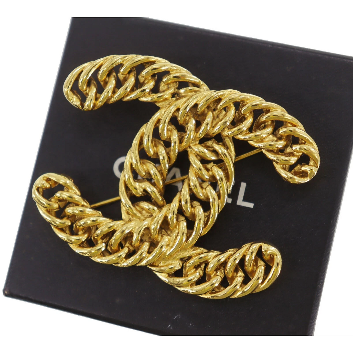 CHANEL CC Logos Used Pin Brooch Gold Plated 1107 France Vintage