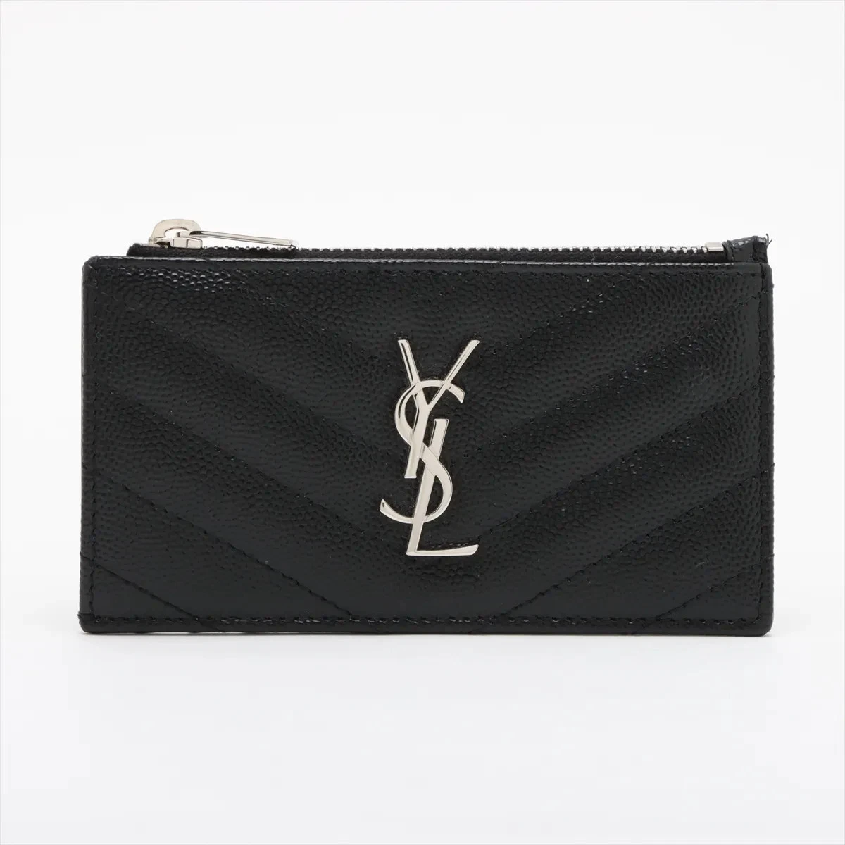 Saint Laurent Paris V Stitch YSL Logo Leather Fragment Case Black