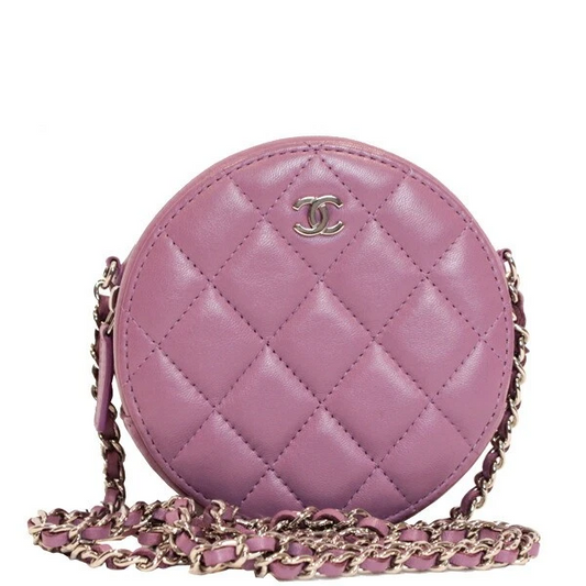 Chanel Matelasse Round Chain Shoulder Bag Lambskin Purple
