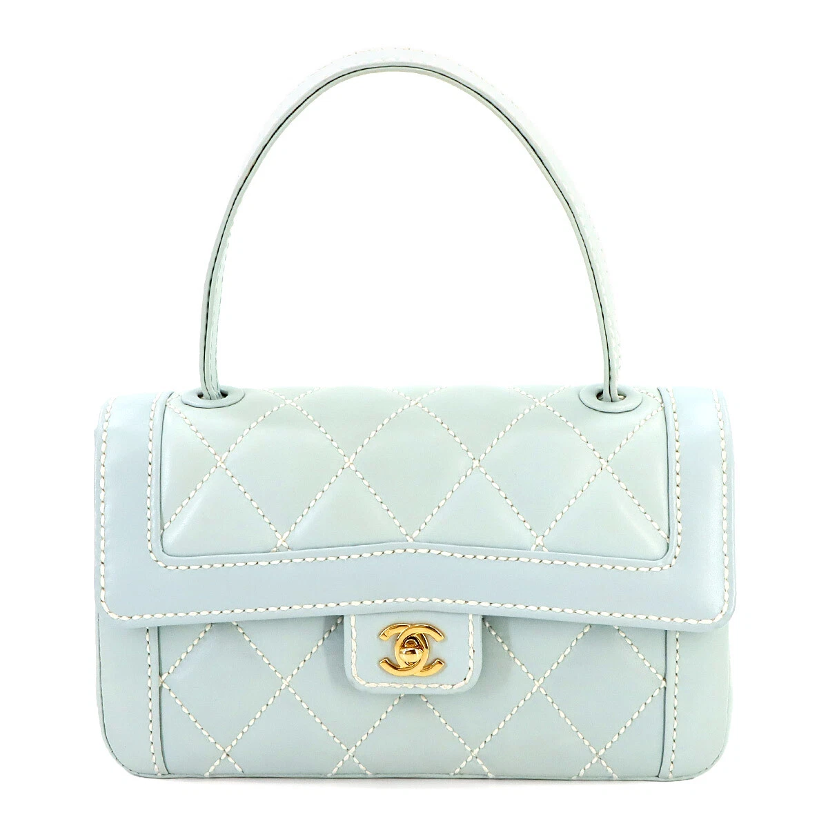CHANEL Matelasse Wild Stitch Hand Bag Leather Light Blue