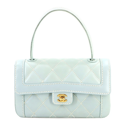 CHANEL Matelasse Wild Stitch Hand Bag Leather Light Blue