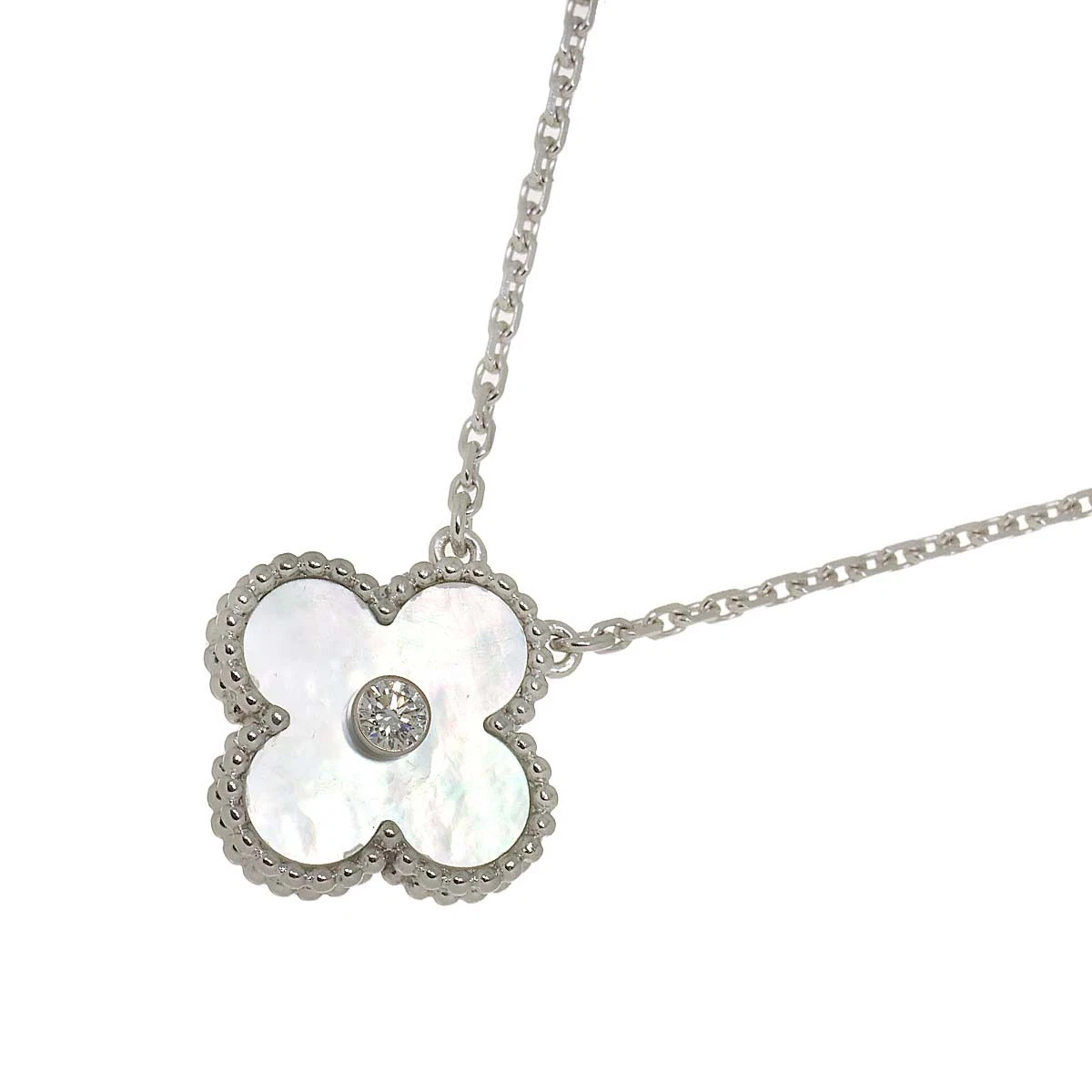 Van Cleef Arpels Vintage Alhambra MOP Diamond Necklace 18K WG 750