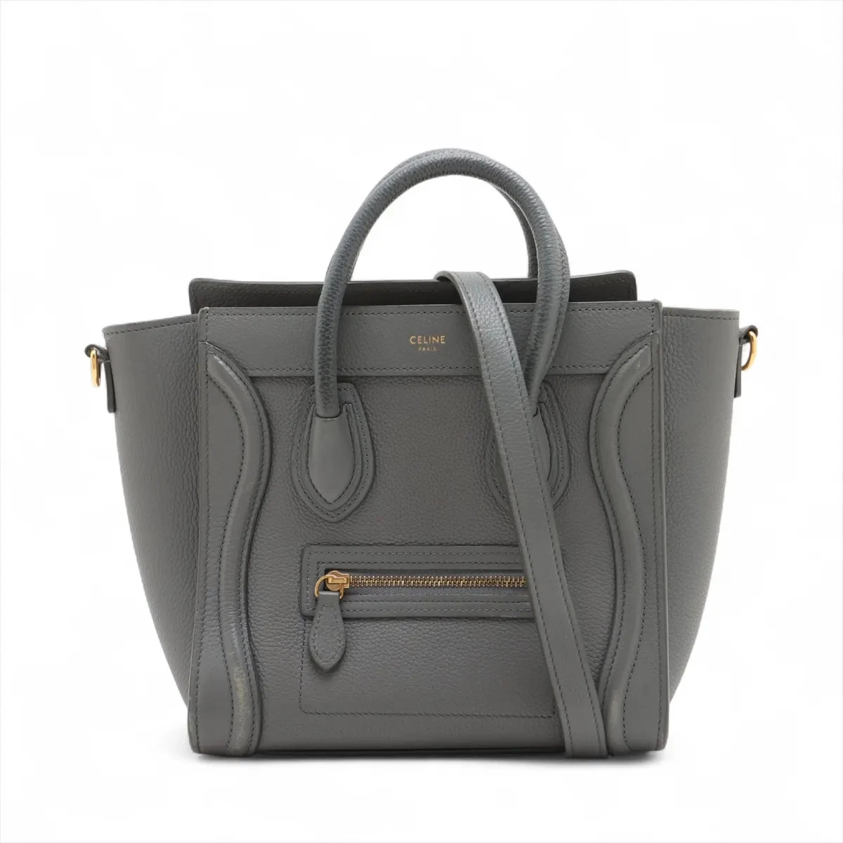 Celine Luggage Nano Shopper Leather 2 Way Handbag Gray