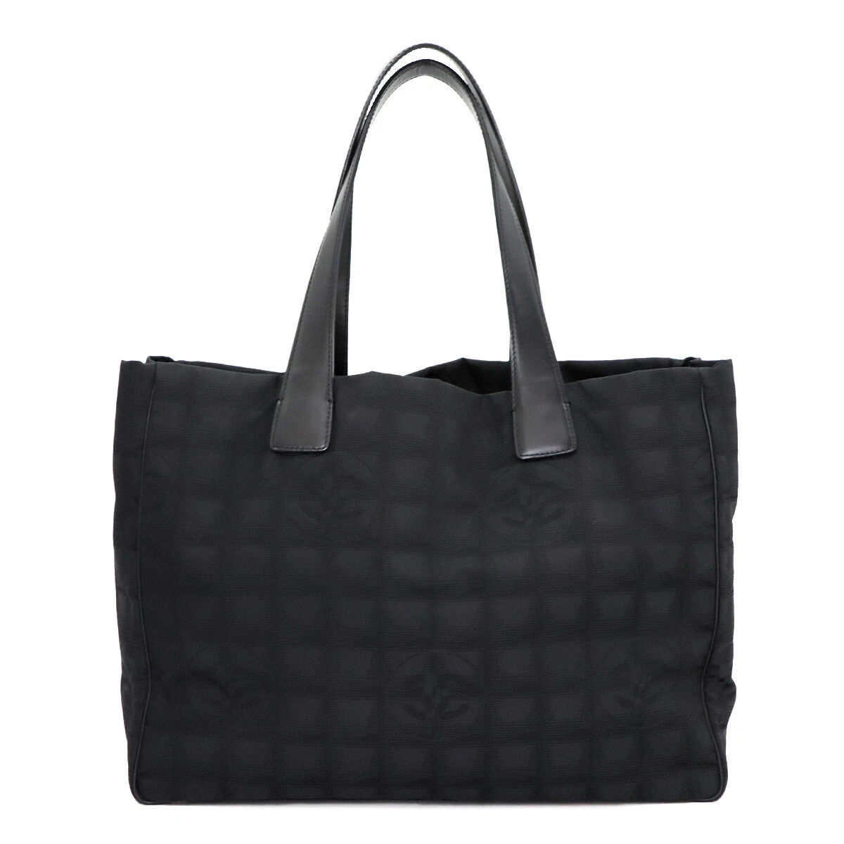 CHANEL New Travel Line Tote MM Bag Nylon Jacquard Leather Black A15991