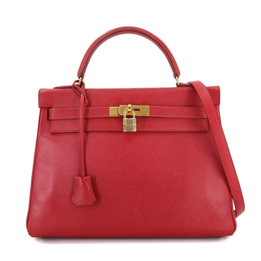 HERMES Kelly 32 2-Way Hand Shoulder Bag Couchevel Epsom Rouge Vif Purse