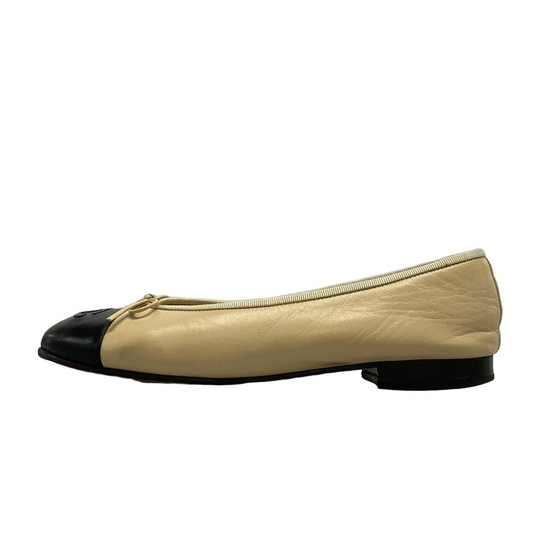 CHANEL Beige Black Lambskin Women's Shoes