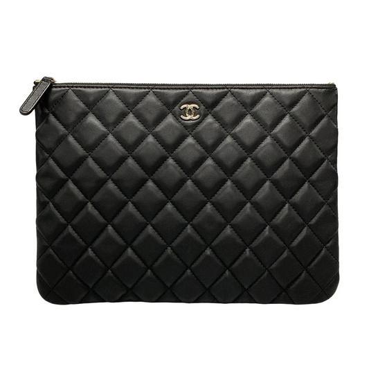 CHANEL Matelasse Black Lambskin Clutch Bag Gold Hardware