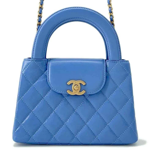CHANEL Matelasse Mini Shopping Bag 2-Way Bag Size Mini Shiny Calf Leather Light Blue
