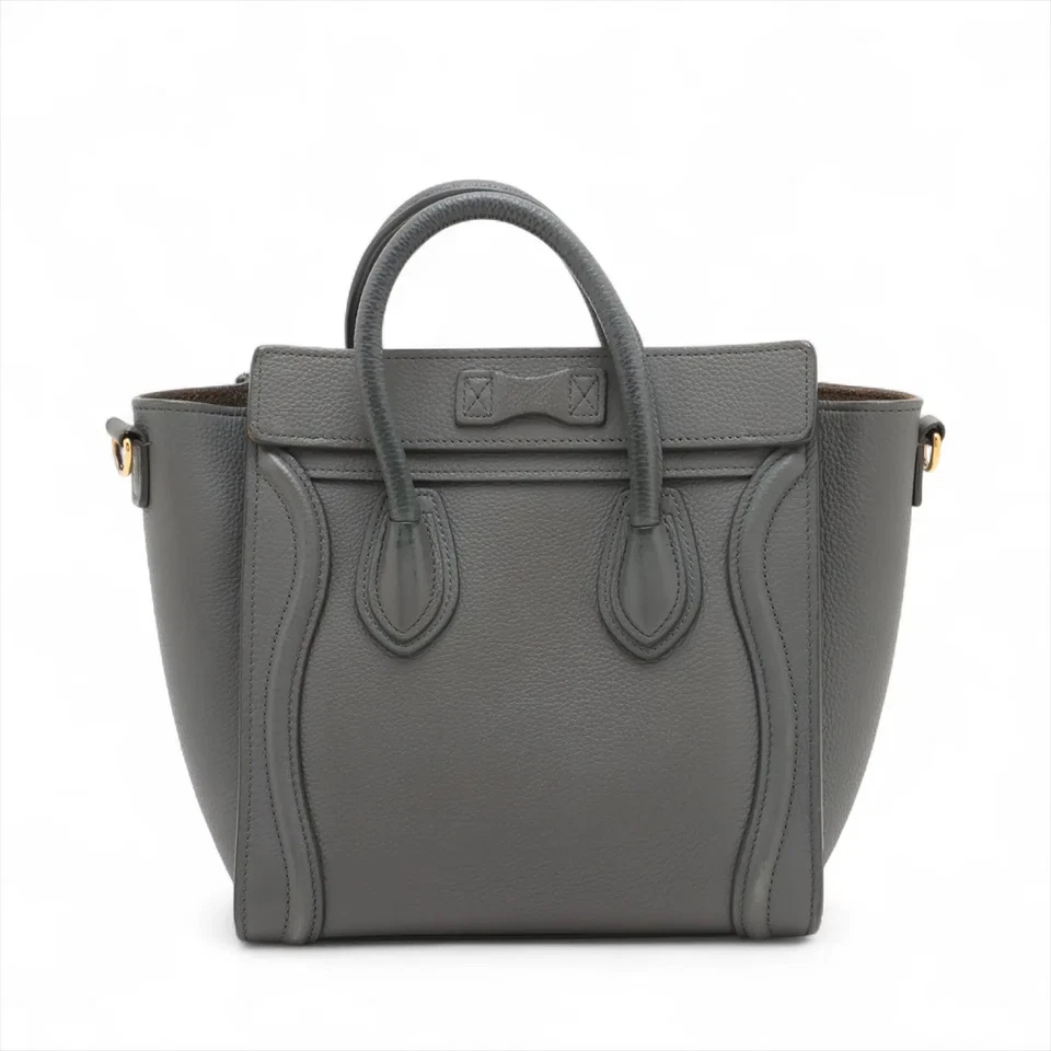 Celine Luggage Nano Shopper Leather 2 Way Handbag Gray