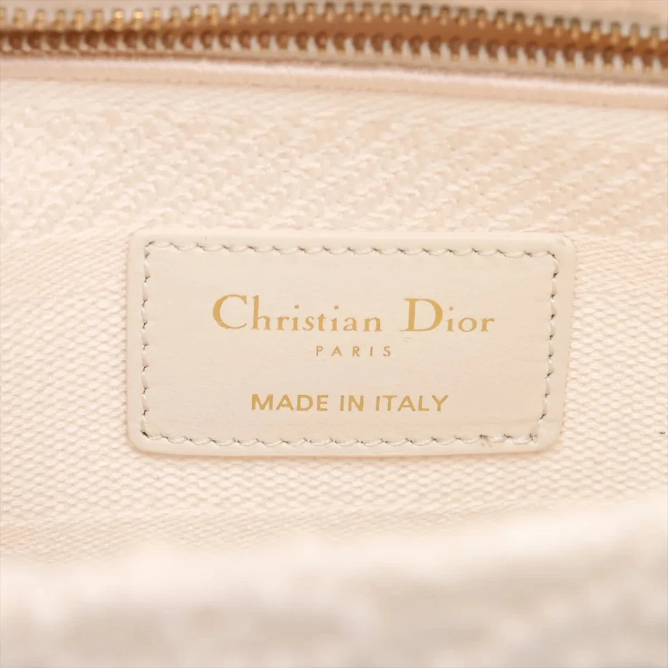 Christian Dior Lady Dee Light Medium Racing 2 Way Handbag White