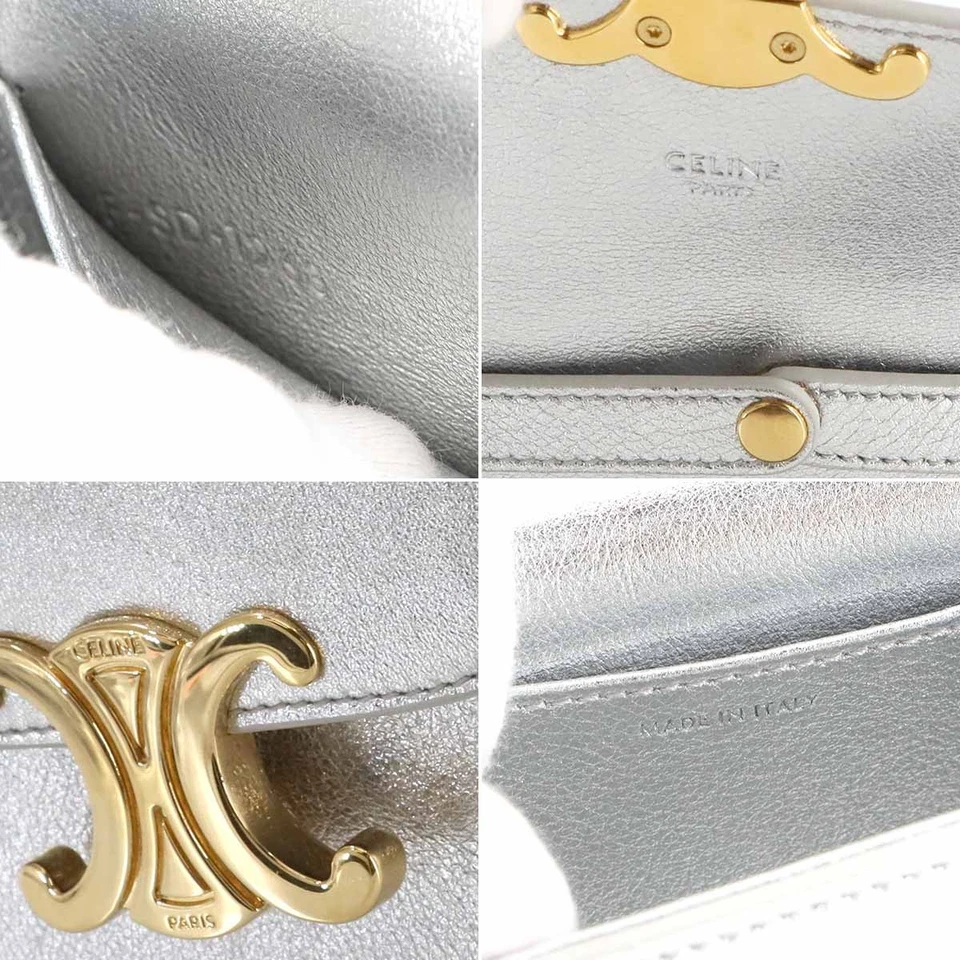 CELINE Triomphe Claude Mini Shoulder Bag Leather Silver