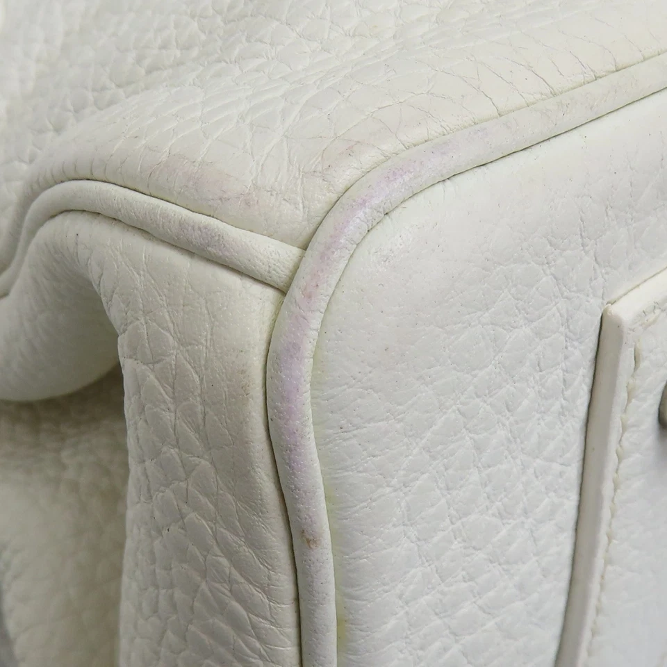 HERMES Birkin 42 Handbag Taurillon Clemence White Palladium Hardware J Stamp