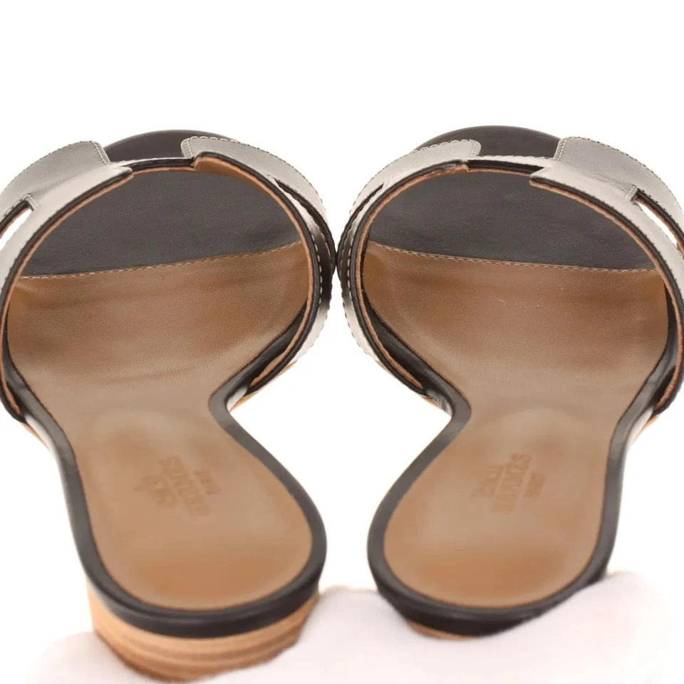 Hermès OASIS Leather Sandals 37.5 Ladies' Black