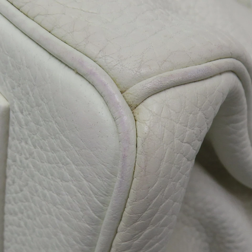 HERMES Birkin 42 Handbag Taurillon Clemence White Palladium Hardware J Stamp