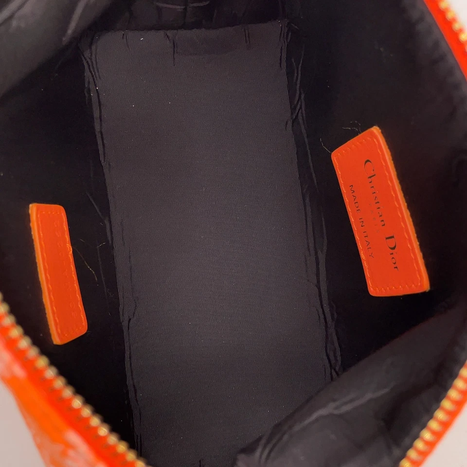 Christian Dior CD Logo Canvas Leather Orange Pouch