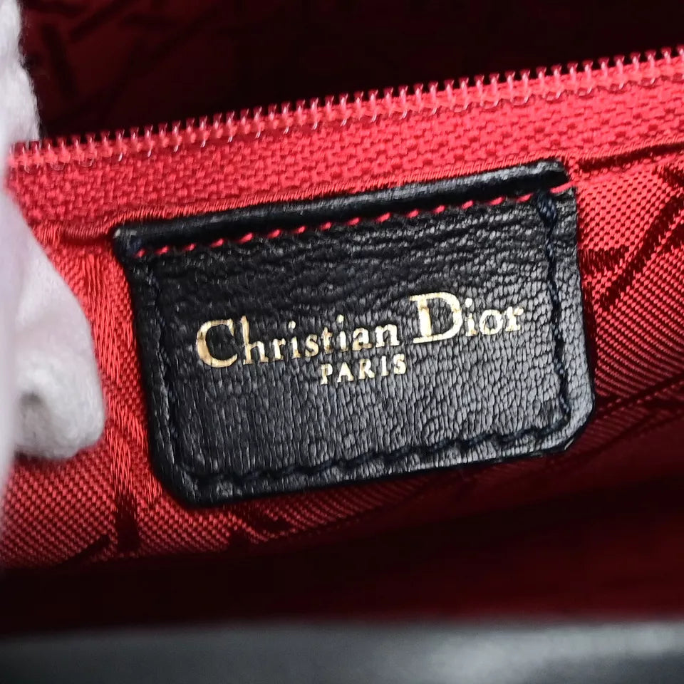 CHRISTIAN DIOR Logo Lady Cannage 2-Way Hand Bag – Black Leather