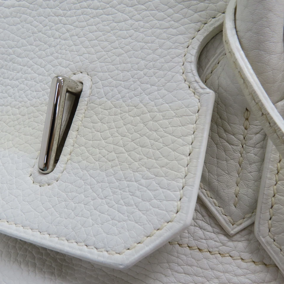 HERMES Birkin 42 Handbag Taurillon Clemence White Palladium Hardware J Stamp