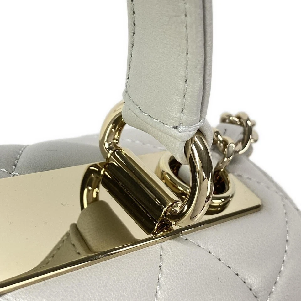 CHANEL 2-WAY Logo Plate Chain Shoulder Gold Hardware Light gray