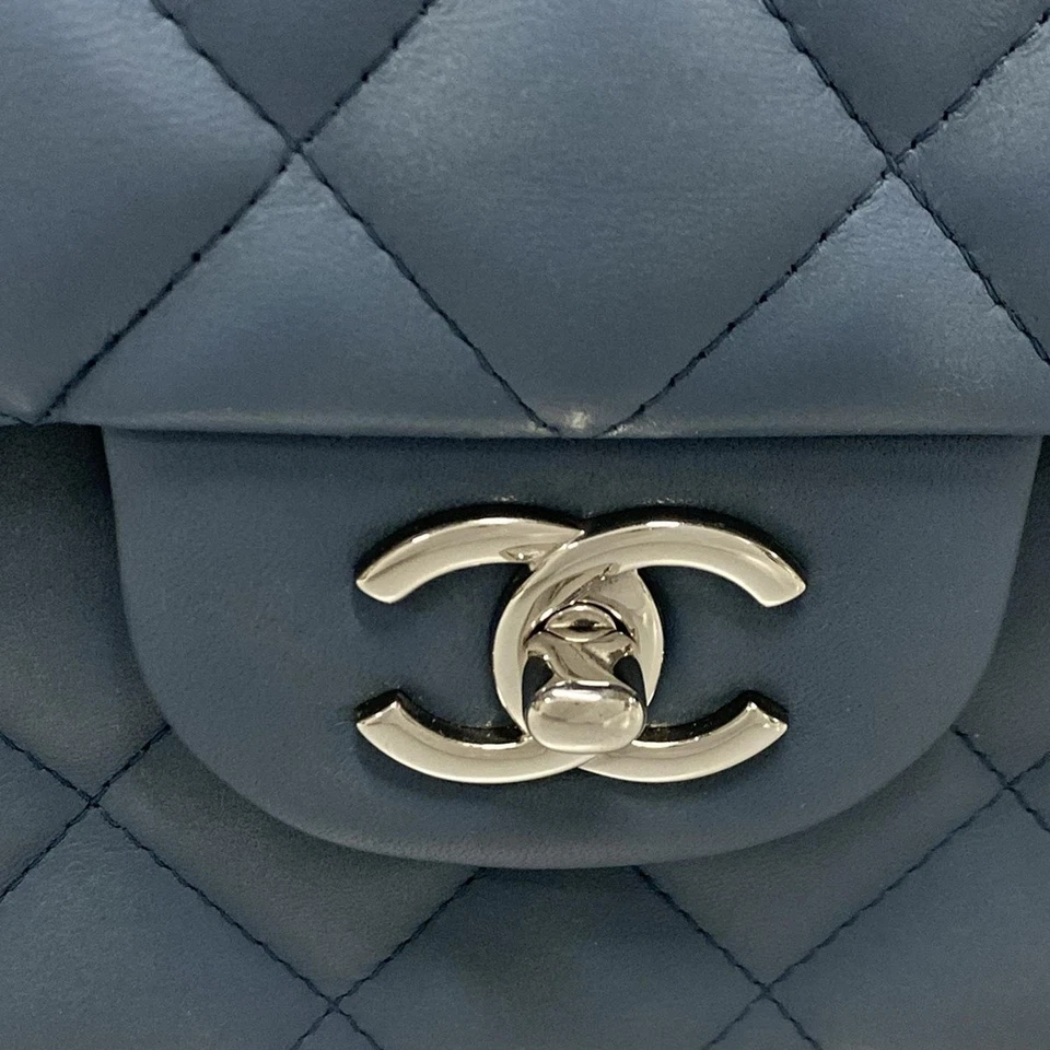CHANEL Large Matelasse Blue Lambskin Shoulder Bag