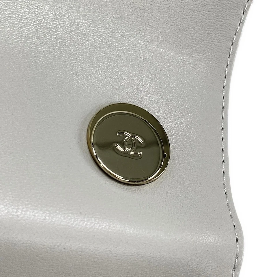 CHANEL 2-WAY Logo Plate Chain Shoulder Gold Hardware Light gray