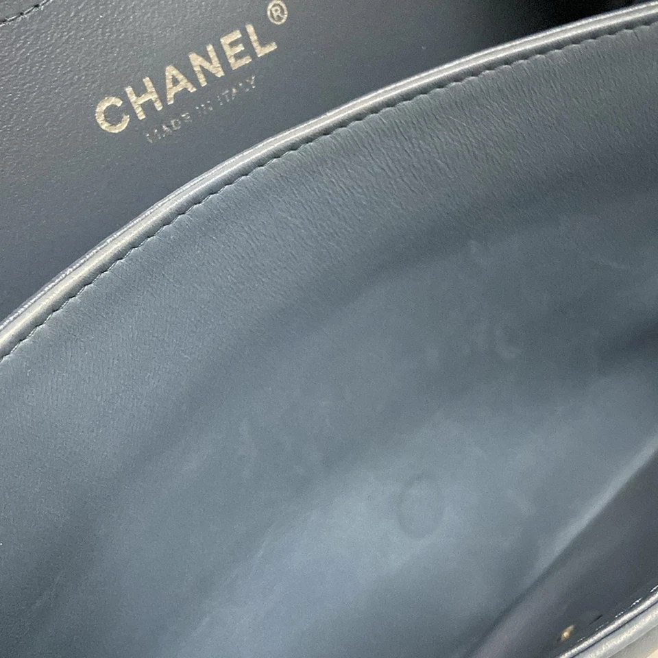 CHANEL Large Matelasse Blue Lambskin Shoulder Bag