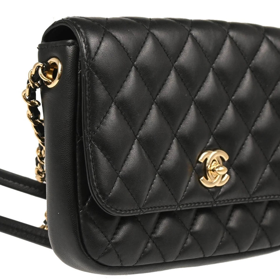 Chanel Black Lambskin Side Packs Shoulder Bag
