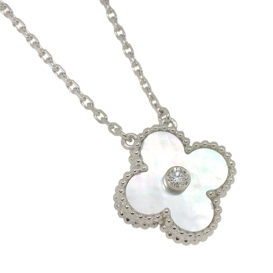 Van Cleef Arpels Vintage Alhambra MOP Diamond Necklace 18K WG 750