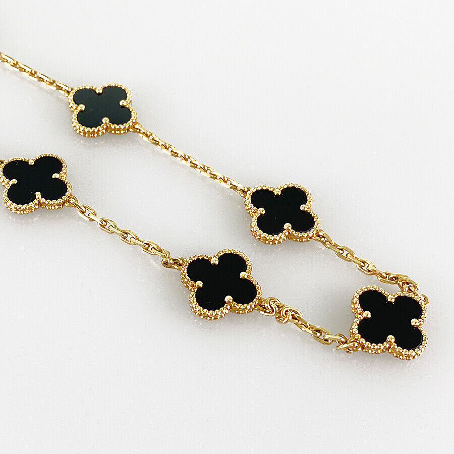 Van Cleef & Arpels Vintage Alhambra Yellow Gold Onyx Necklace