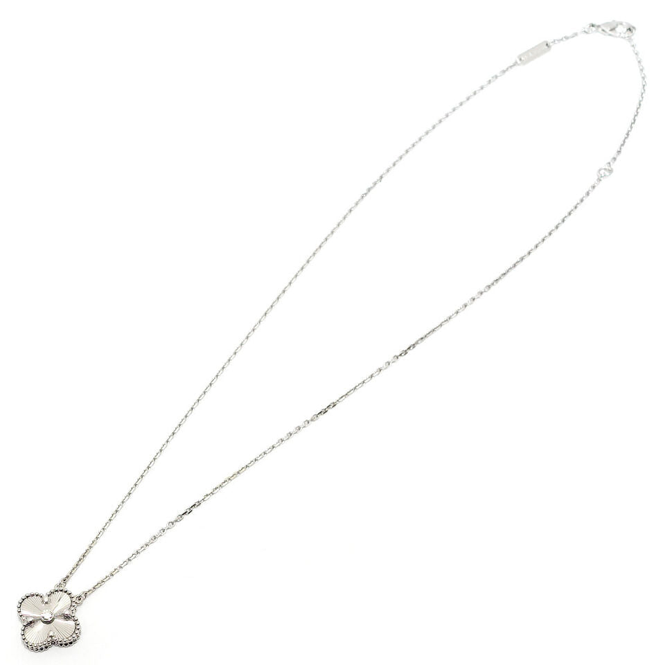Van Cleef & Arpels K18WG Vin Alhambra Necklace Guilloche 1PD 2020 Holiday Limited Edition