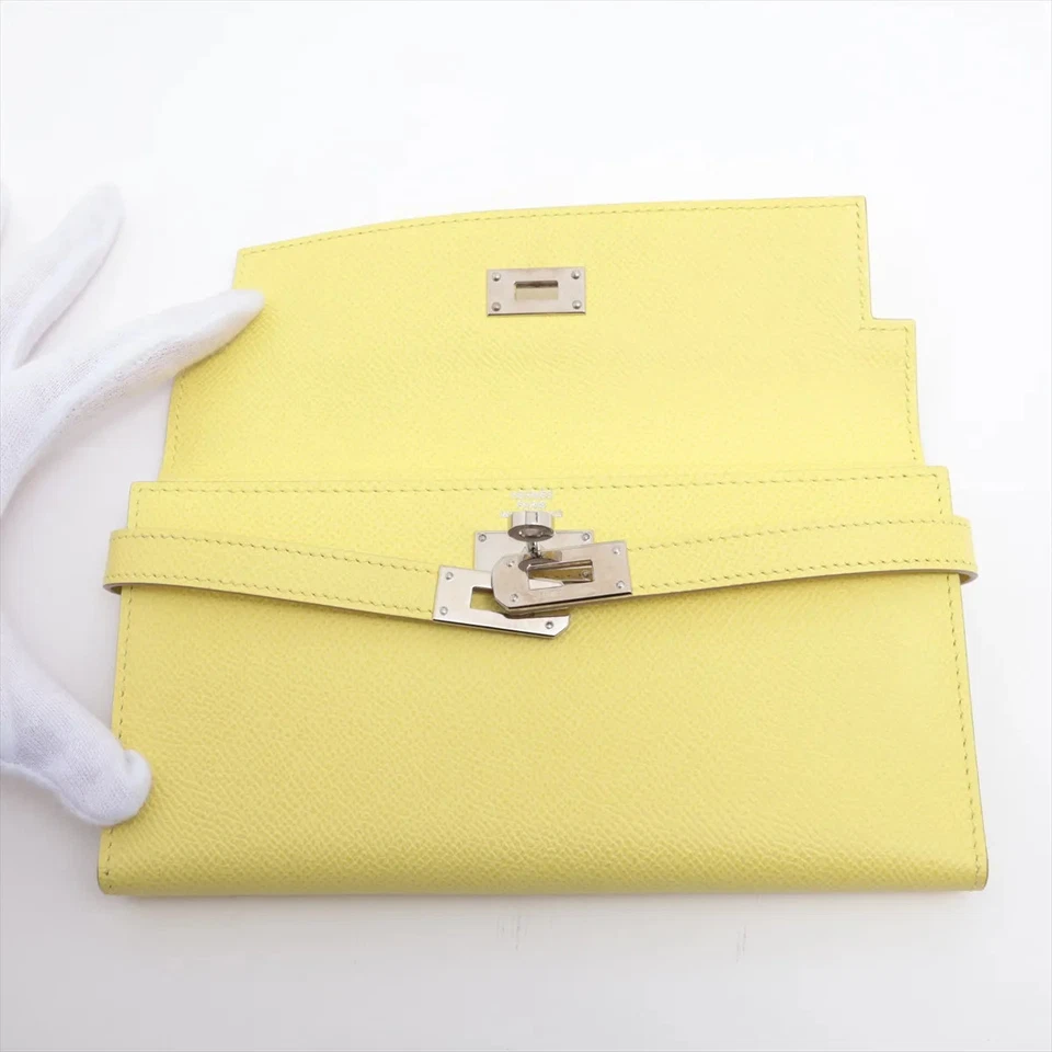 Hermès Kelly WALLET LONG DEPLIANT Veau Epsom Wallet Yellow Silver Metal Fittings