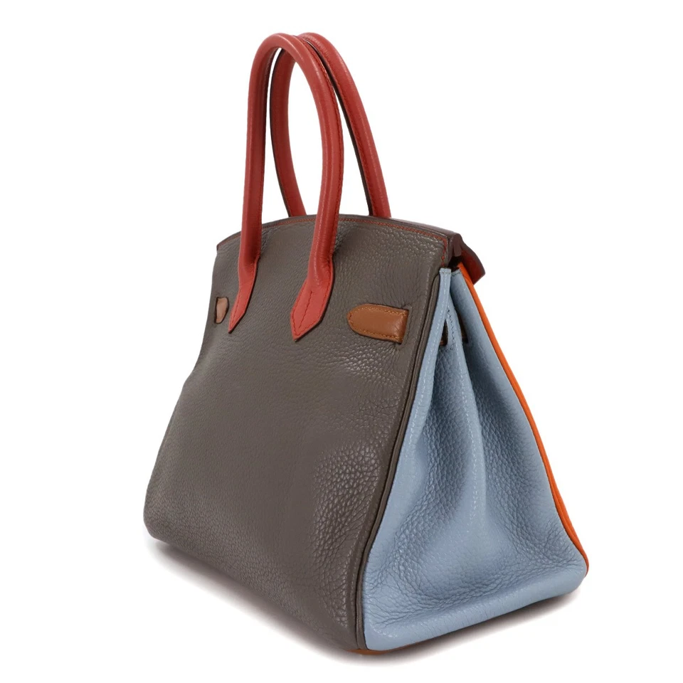 HERMES Birkin 30 Arlequin Hand Bag Taurillon Clemence Orange Etain