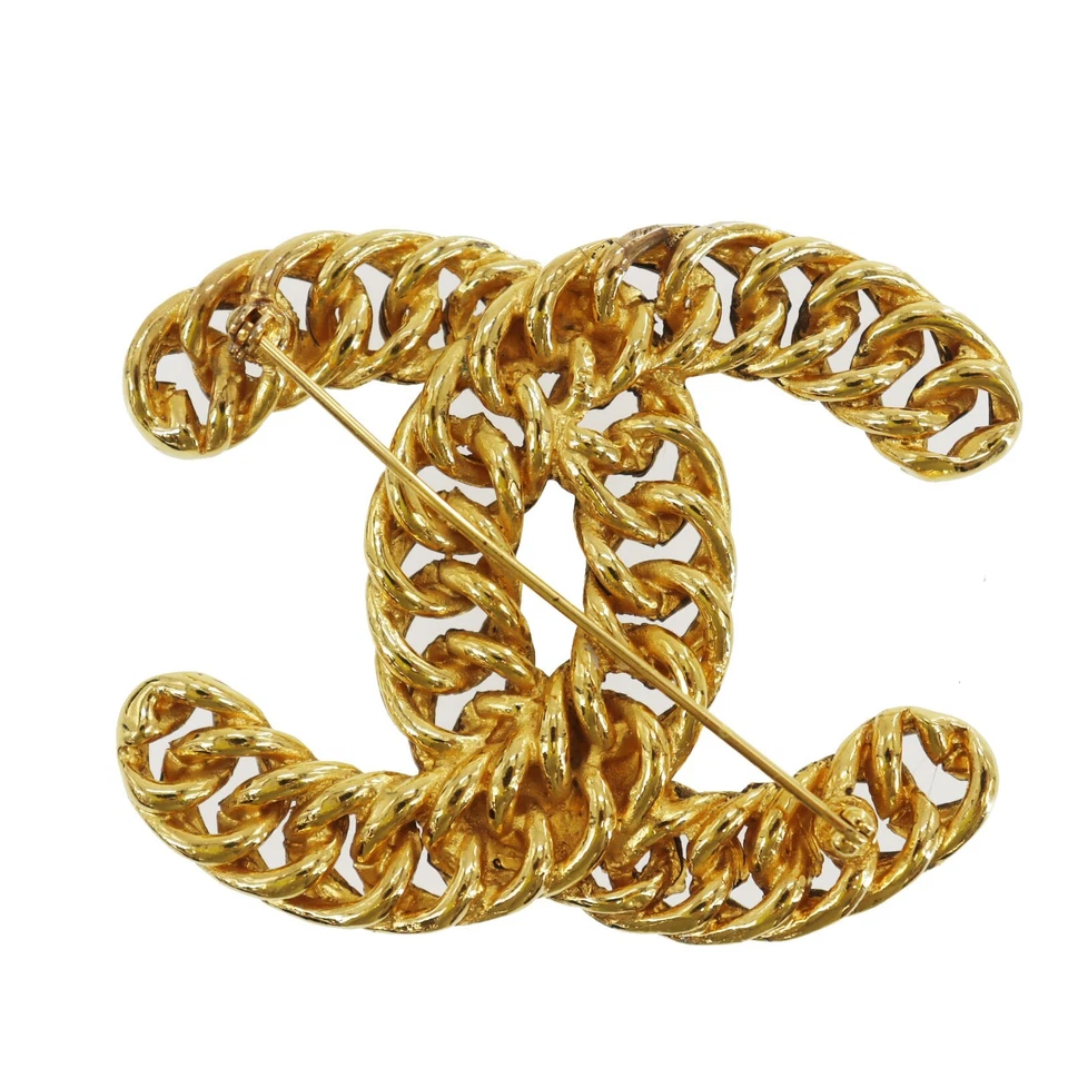 CHANEL CC Logos Used Pin Brooch Gold Plated 1107 France Vintage