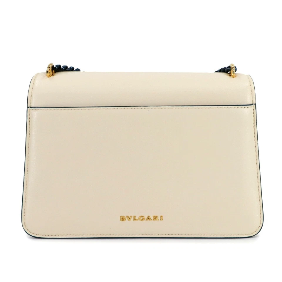BVLGARI Serpenti Forever 2 Way Hand Chain Shoulder Bag Leather Ivory