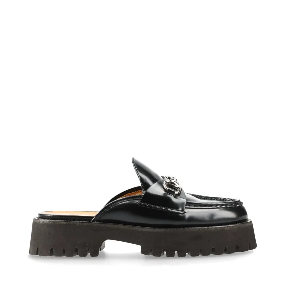 Gucci Horsebit Leather Mule 37 Ladies' Black Thick Bottom Rubber Sole
