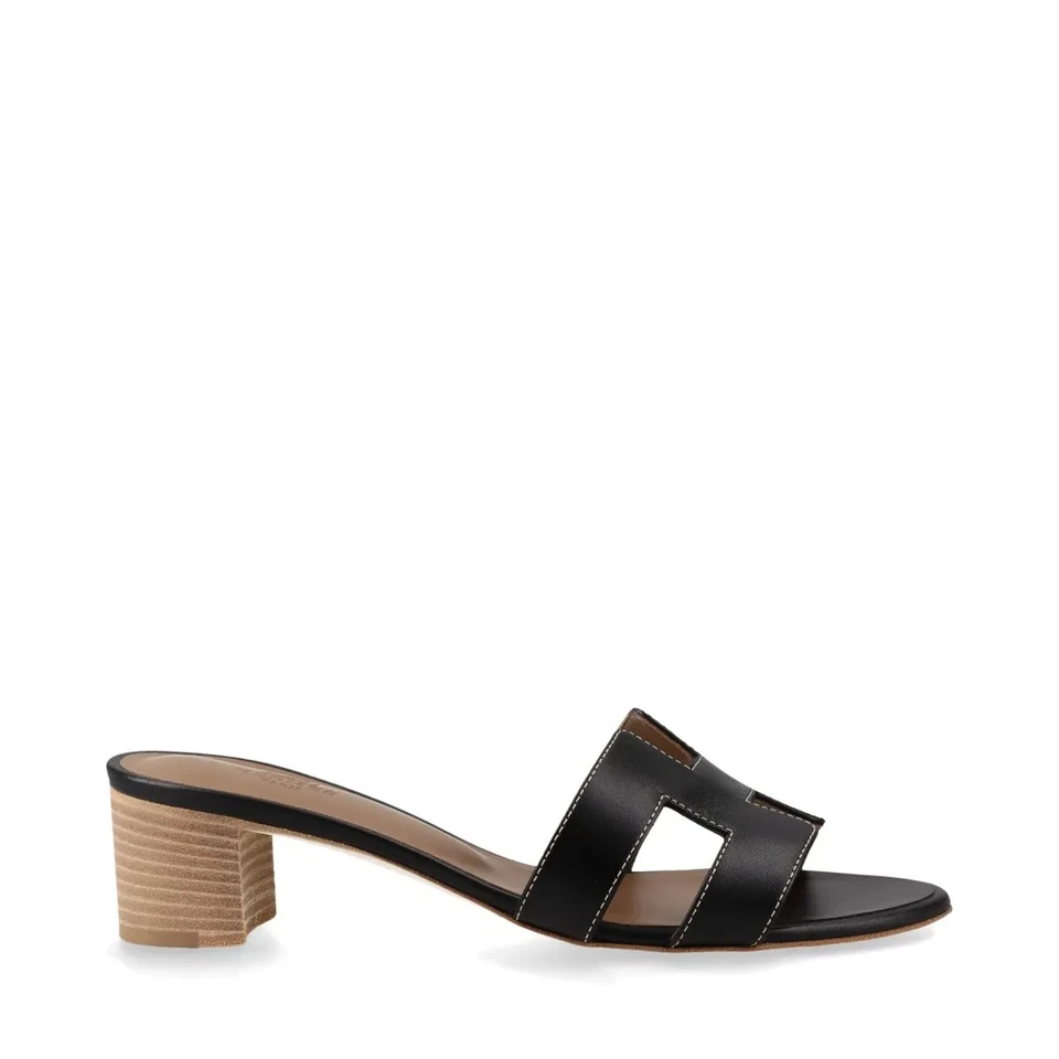 Hermès OASIS Leather Sandals 37.5 Ladies' Black