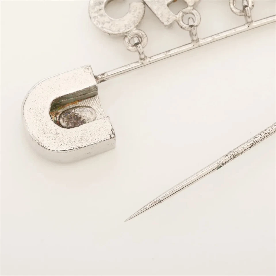 Chanel Logo Brooch GP×Rhinestone Silver 01P