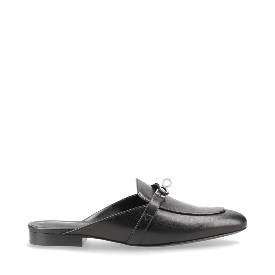 Hermès Oz Leather Mule 38 Ladies' Black Kelly Metal Fittings