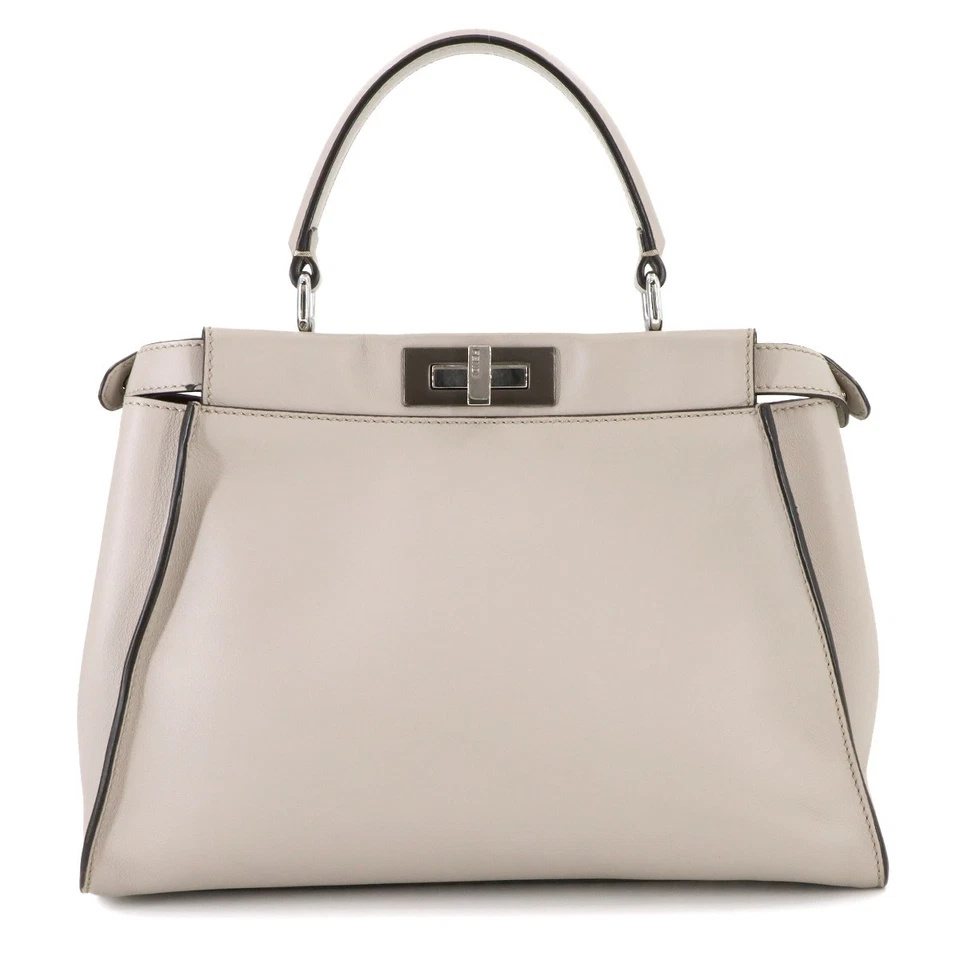 FENDI Peekaboo Regular Hand Shoulder Bag Leather Light gray