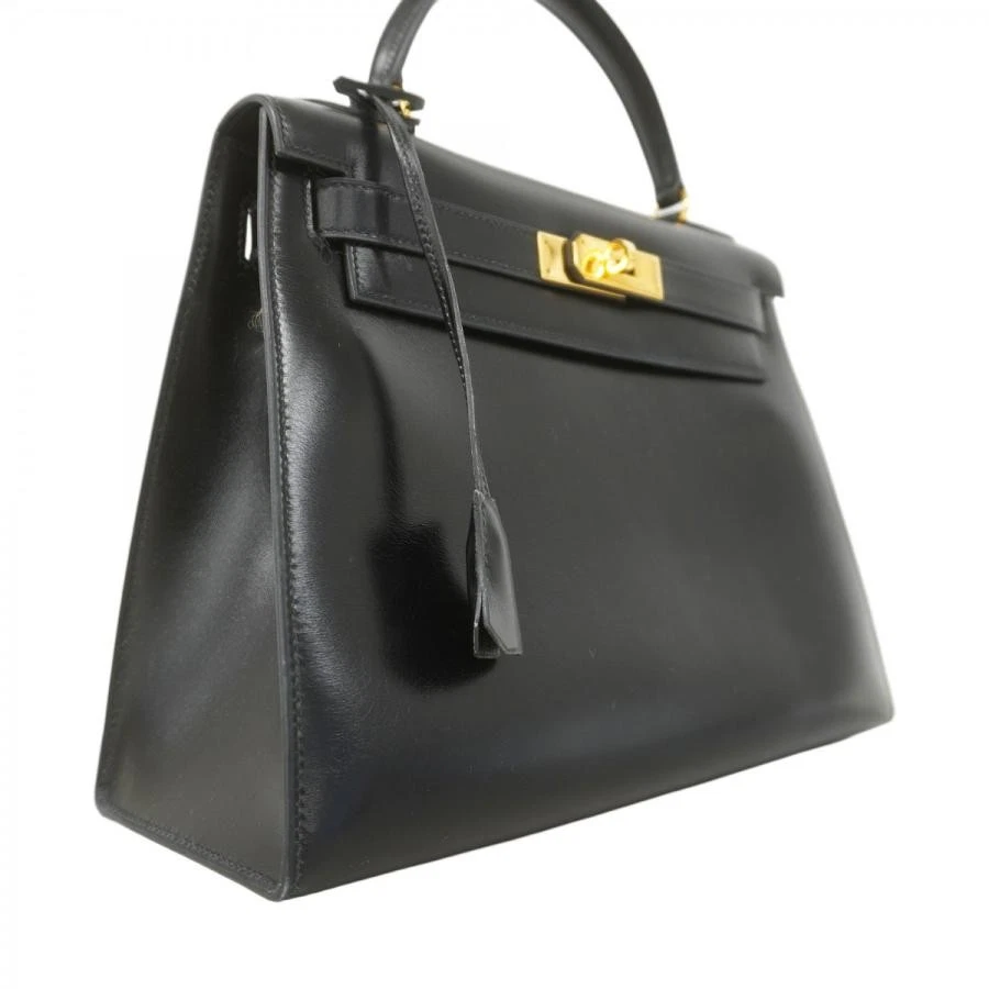 HERMES Kelly 28 Box Calf Handbag Black Circle R (1988)