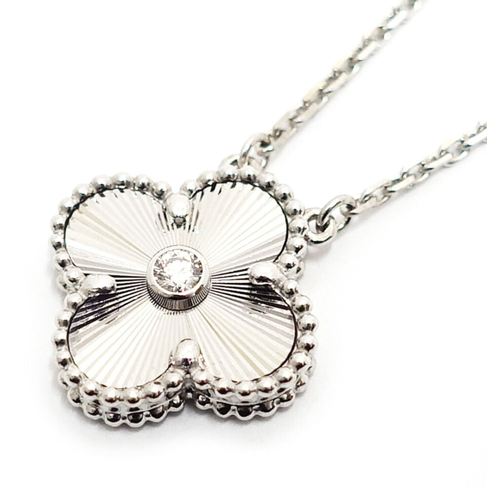 Van Cleef & Arpels K18WG Vin Alhambra Necklace Guilloche 1PD 2020 Holiday Limited Edition