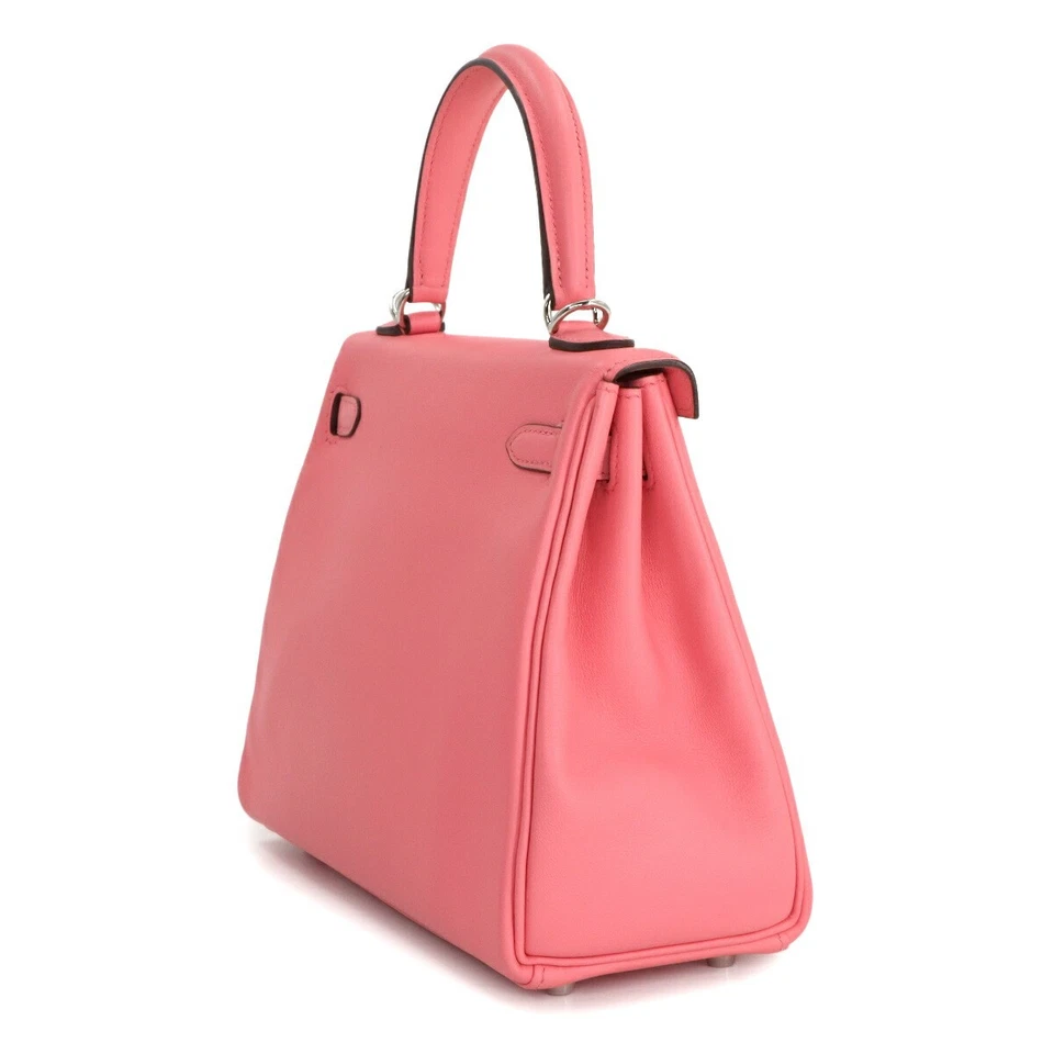 HERMES Kelly 25 2way Hand Shoulder Bag Swift Leather Rose Dete Pink