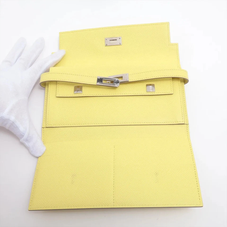 Hermès Kelly WALLET LONG DEPLIANT Veau Epsom Wallet Yellow Silver Metal Fittings