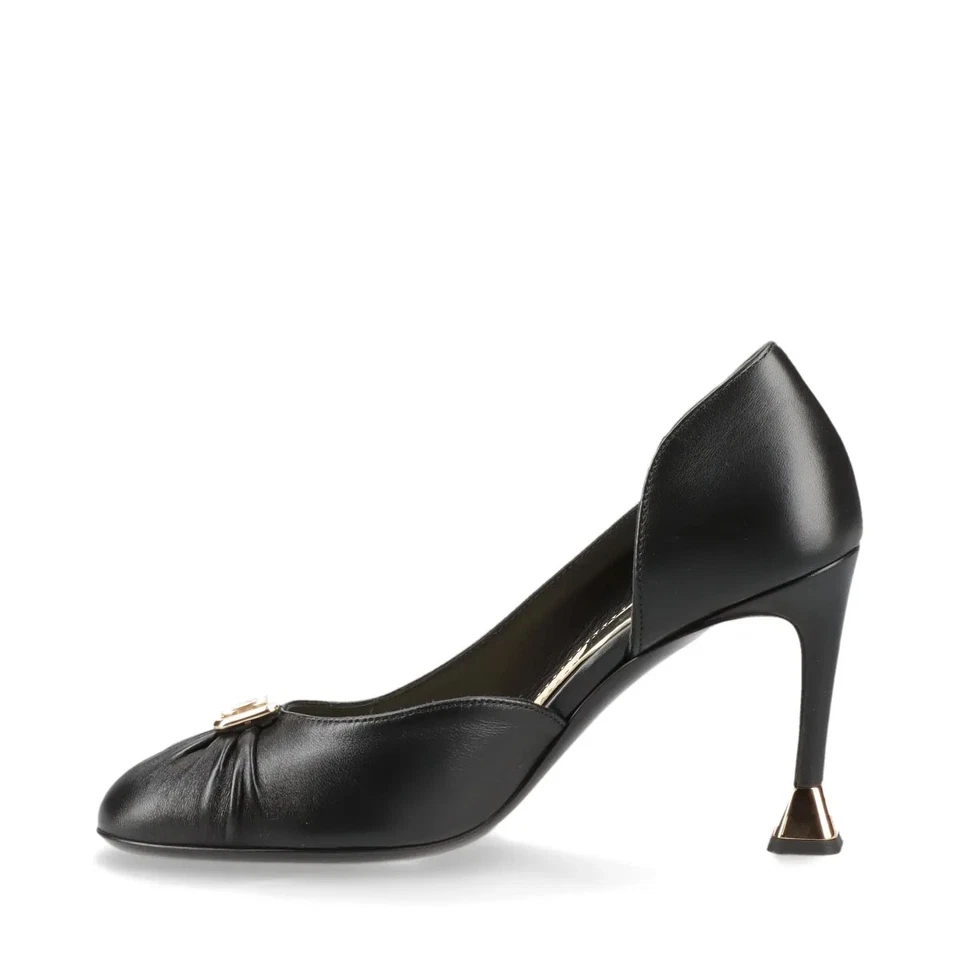Chanel Coco Mark Leather Pumps 36 Ladies' Black×Gold