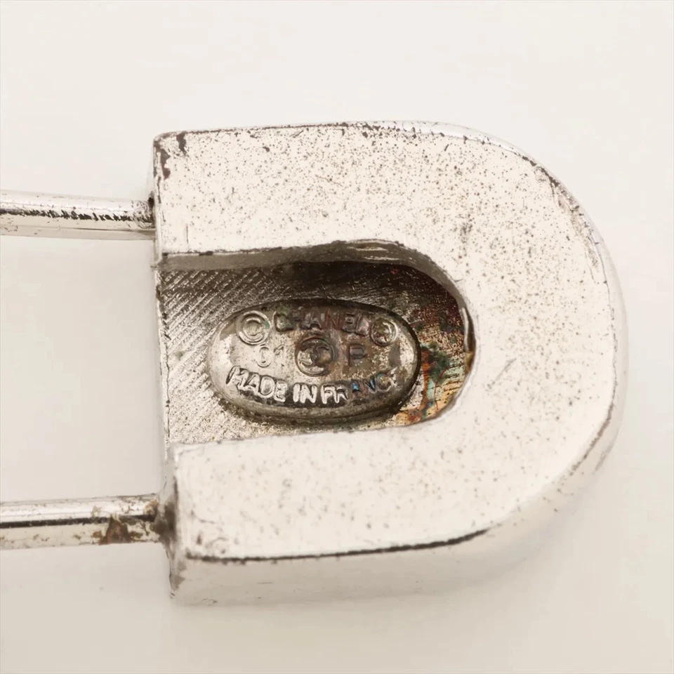 Chanel Logo Brooch GP×Rhinestone Silver 01P