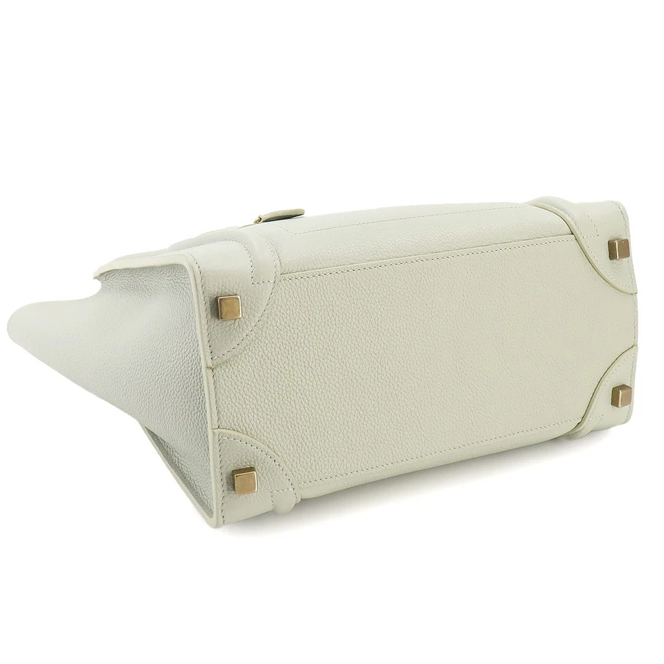 CELINE Luggage Micro Shopper Hand Bag Leather Light Green