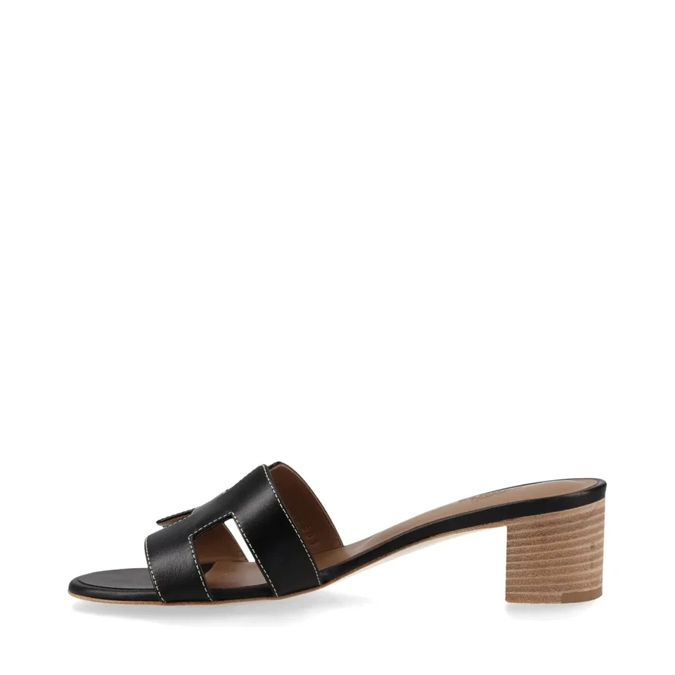 Hermès OASIS Leather Sandals 37.5 Ladies' Black